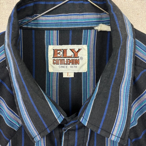 ELY CATTLEMAN Striped Short Sleeve Western Shirt Embroidered Armadillo Size L - Picture 4 of 5
